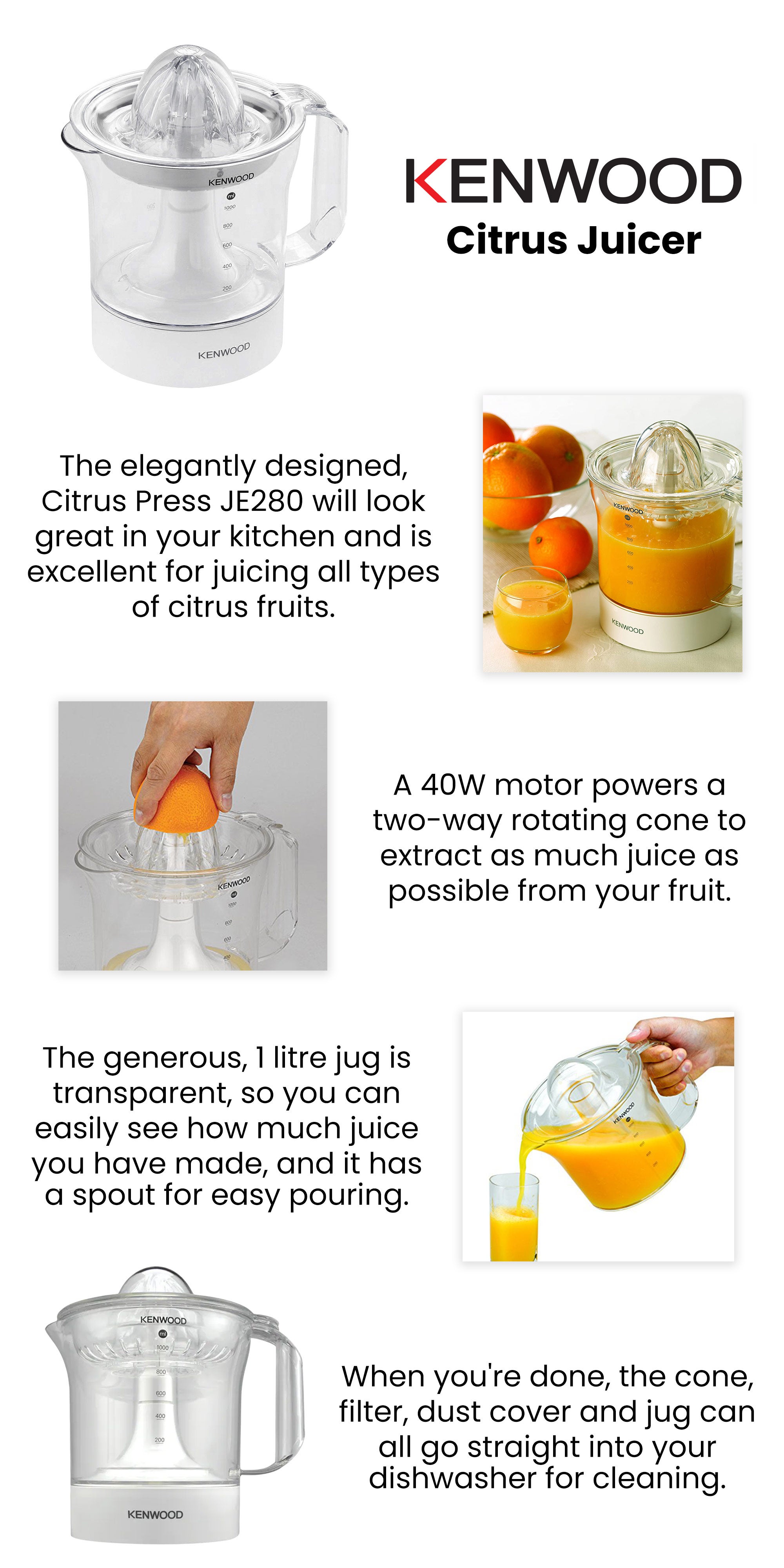 Citrus Juicer, 40 W JE280 White/Clear