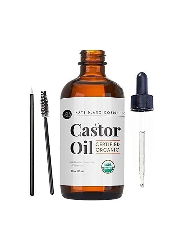 Castor Oil USDA Certified Organic for Eyelashes, Eyebrows and Hair 2oz