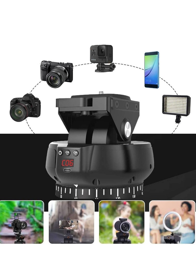 Motorized Pan Tilt Head, 360° Rotation Panoramic Wireless Remote Control Professional Multifunctional Head for Mobile Phone Camera, Max.1Kg Load