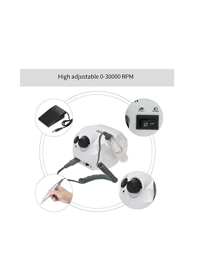 ORiTi Electric Nail Drill Machine 30000RPM E-file Electric Nail File Grinder Polisher Kit Manicure Pedicure Drill for Acrylic Gel Nails EU Plug (EU WHITE)