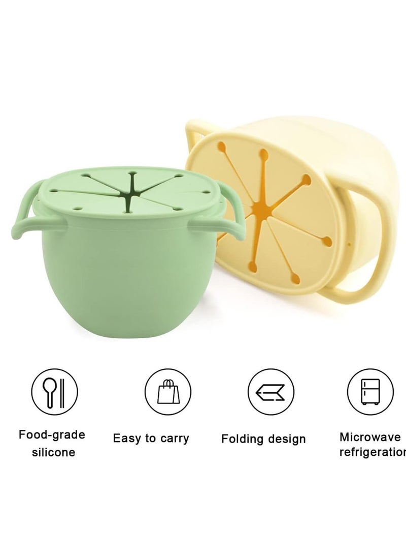 2 Pack Silicone Baby Snack Cup with Lid Pots for Toddlers First Training Spill Proof Containers Fruits Vegetables and Nuts