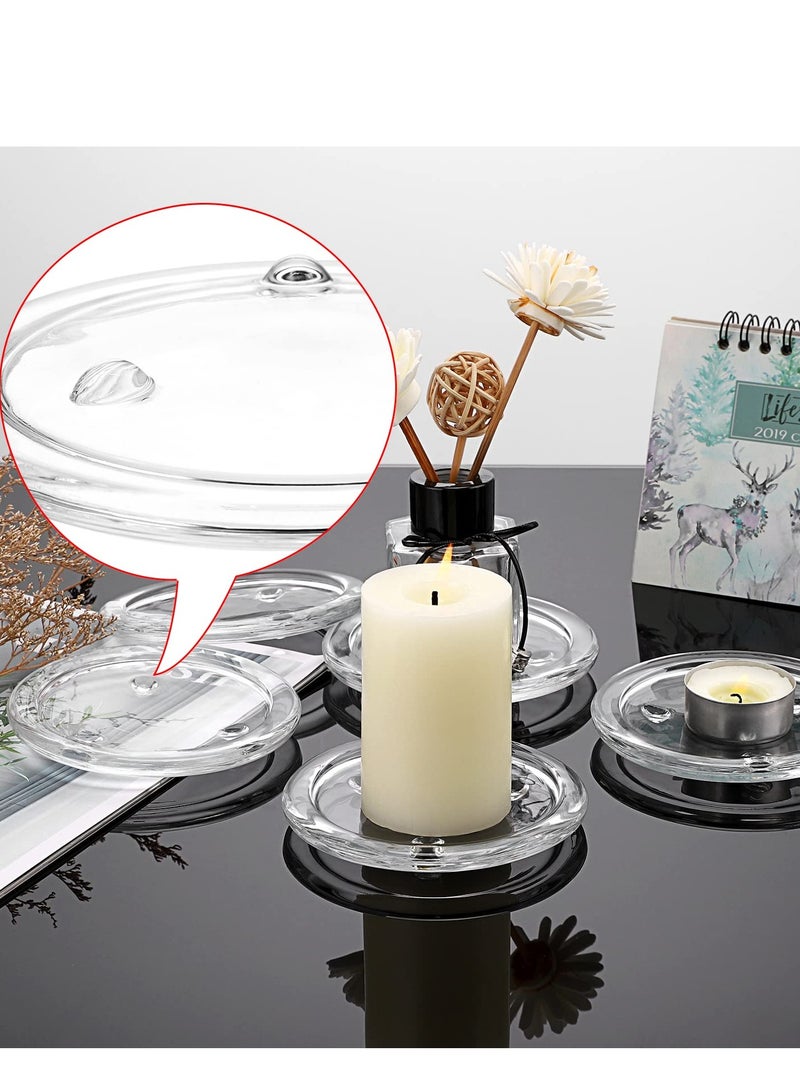 Glass Candle Tray, Round Clear Pillar Candle Holder, 3.9 Inch Pillar Candle Holders, Glass Coaster Small Round Plate Candle Plates, Modern Style Candle Centerpiece for Dining Table Wedding 5PCS