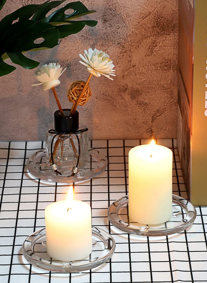 Glass Candle Tray, Round Clear Pillar Candle Holder, 3.9 Inch Pillar Candle Holders, Glass Coaster Small Round Plate Candle Plates, Modern Style Candle Centerpiece for Dining Table Wedding 5PCS