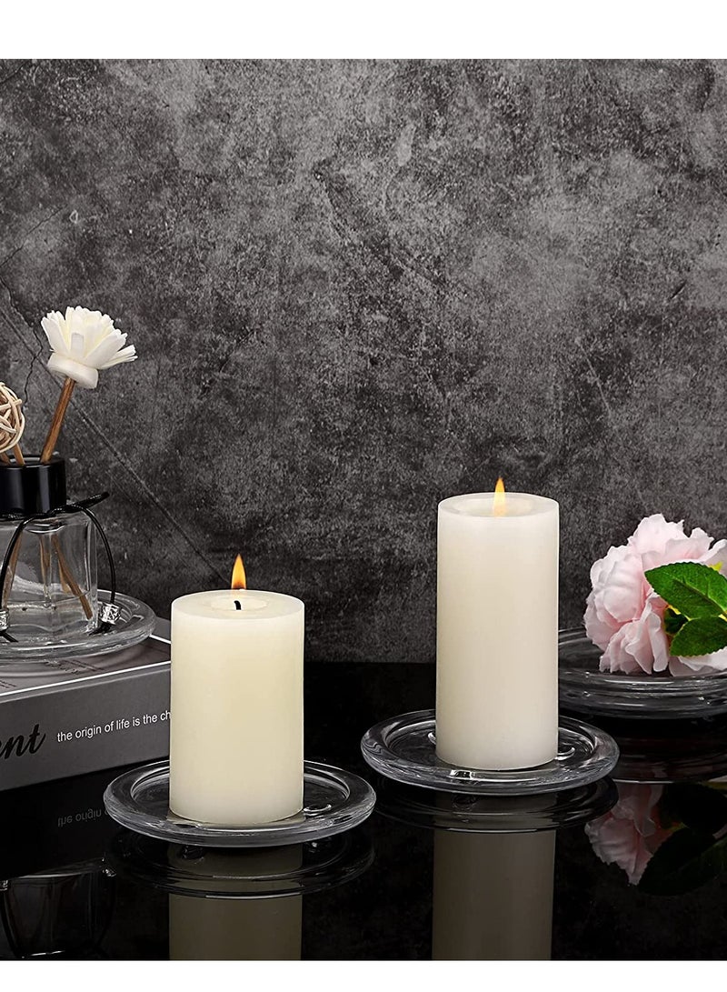 Glass Candle Tray, Round Clear Pillar Candle Holder, 3.9 Inch Pillar Candle Holders, Glass Coaster Small Round Plate Candle Plates, Modern Style Candle Centerpiece for Dining Table Wedding 5PCS