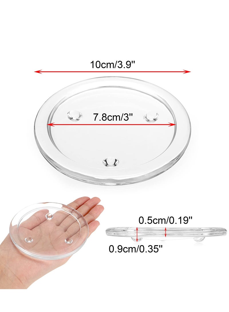 Glass Candle Tray, Round Clear Pillar Candle Holder, 3.9 Inch Pillar Candle Holders, Glass Coaster Small Round Plate Candle Plates, Modern Style Candle Centerpiece for Dining Table Wedding 5PCS
