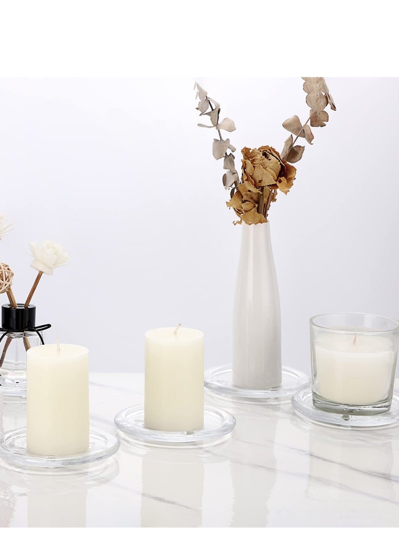 Glass Candle Tray, Round Clear Pillar Candle Holder, 3.9 Inch Pillar Candle Holders, Glass Coaster Small Round Plate Candle Plates, Modern Style Candle Centerpiece for Dining Table Wedding 5PCS