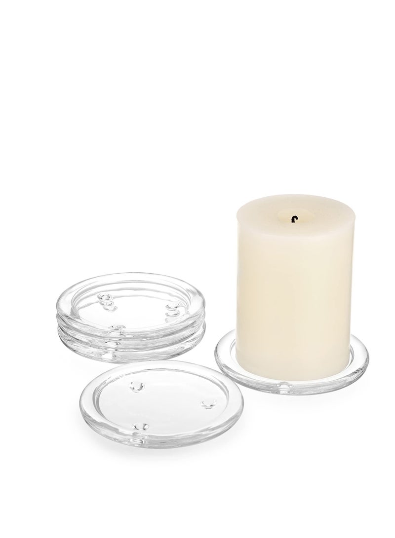 Glass Candle Tray, Round Clear Pillar Candle Holder, 3.9 Inch Pillar Candle Holders, Glass Coaster Small Round Plate Candle Plates, Modern Style Candle Centerpiece for Dining Table Wedding 5PCS