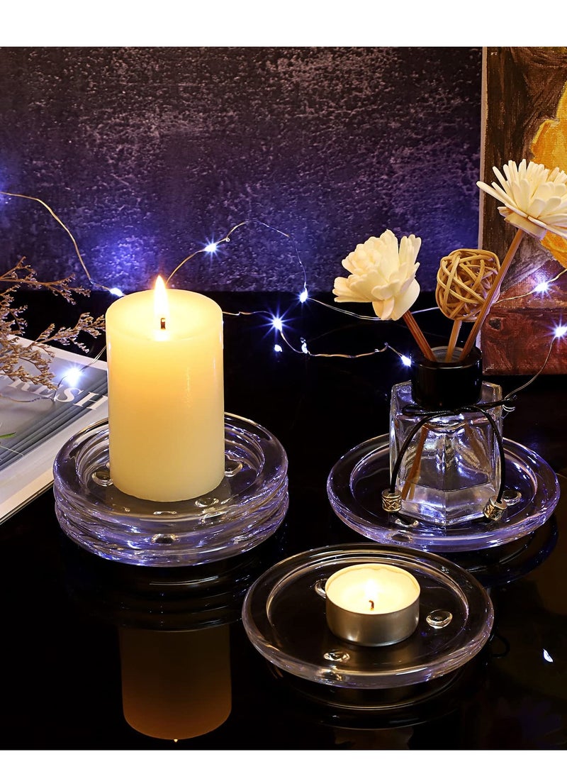 Glass Candle Tray, Round Clear Pillar Candle Holder, 3.9 Inch Pillar Candle Holders, Glass Coaster Small Round Plate Candle Plates, Modern Style Candle Centerpiece for Dining Table Wedding 5PCS