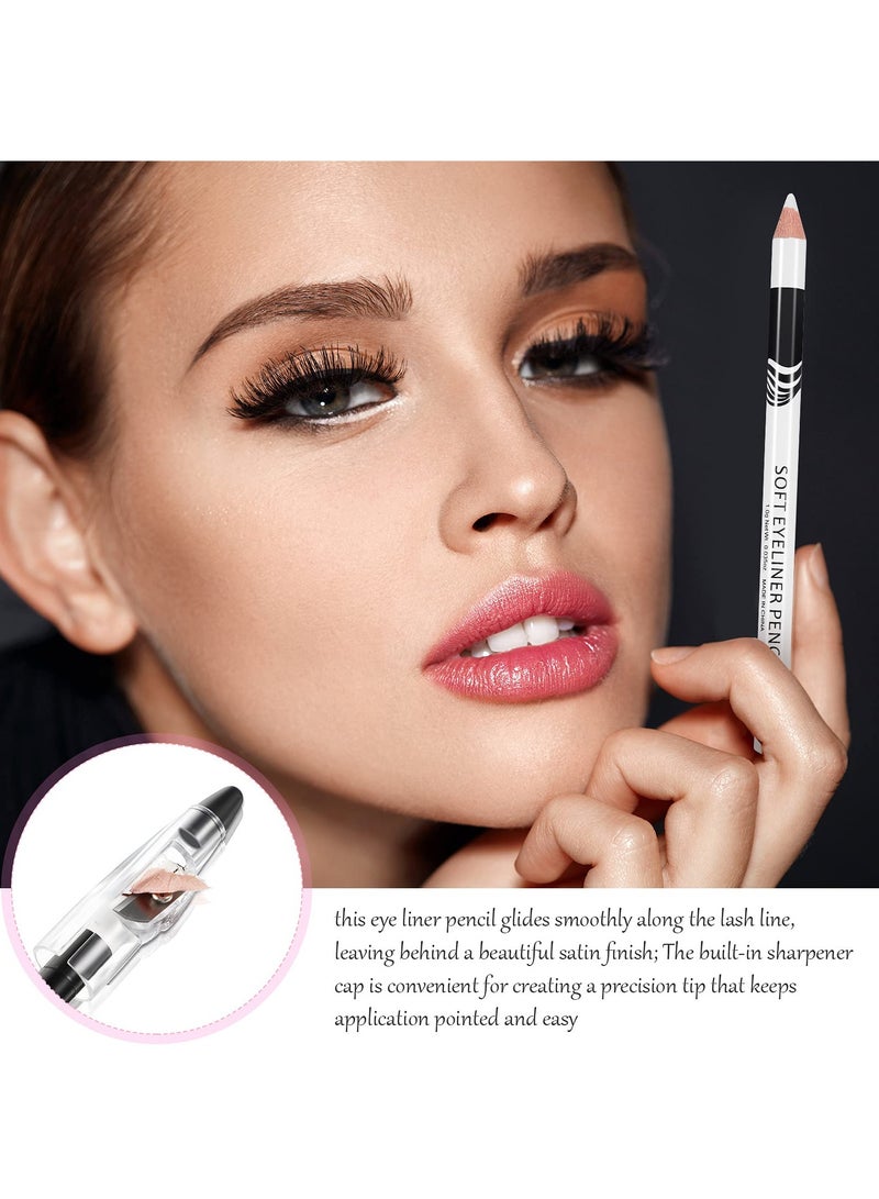 White Eyeliner Pencil Soft Highlighter Eye Liner Pencil Lying Eye Brightener Stick Eyeshadow Pencil Waterproof Hypoallergenic White Eye Liners Makeup Pencils Easy to Color Eye Makeup