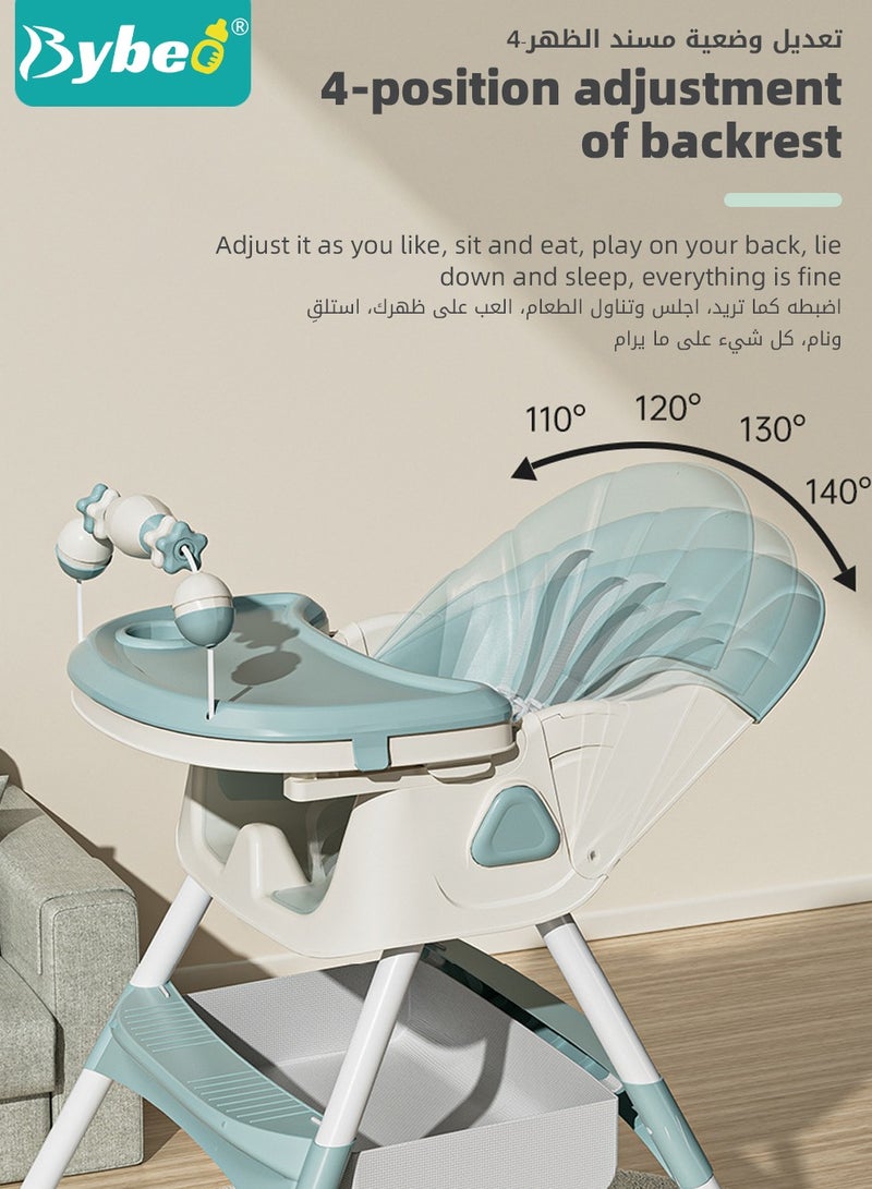 Baby High Chair for Toddlers, Foldable Children Highchairs, Dining Booster Seats with Adjustable Seat Height & Backrest, 4 Wheels and Removable Tray