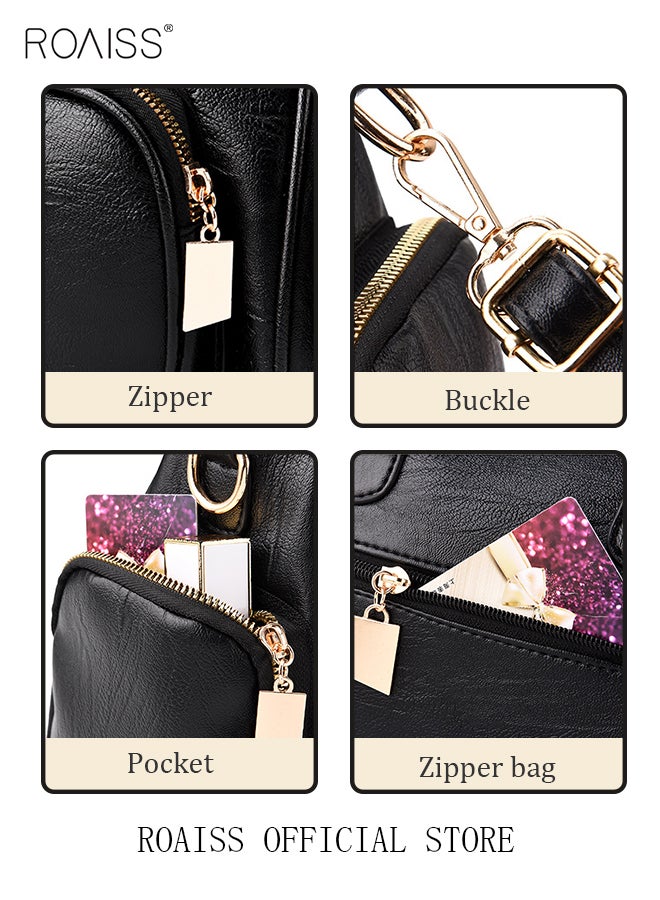 Soft Leather Shoulder Bag Fine PU Leather Smooth Zipper Large Capacity Multilayer Space Quality Inside Portable Waterproof Crossbody Handbag Tote Bag