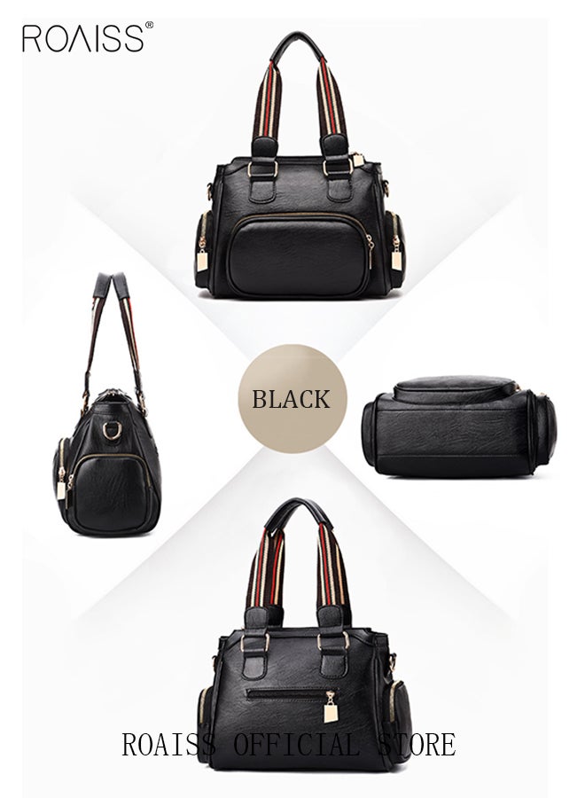 Soft Leather Shoulder Bag Fine PU Leather Smooth Zipper Large Capacity Multilayer Space Quality Inside Portable Waterproof Crossbody Handbag Tote Bag
