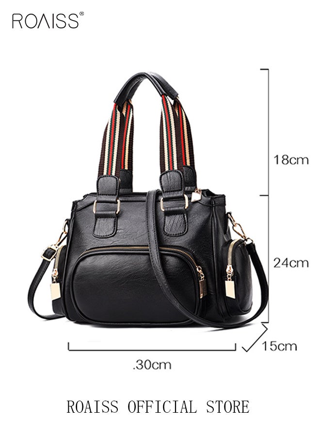 Soft Leather Shoulder Bag Fine PU Leather Smooth Zipper Large Capacity Multilayer Space Quality Inside Portable Waterproof Crossbody Handbag Tote Bag