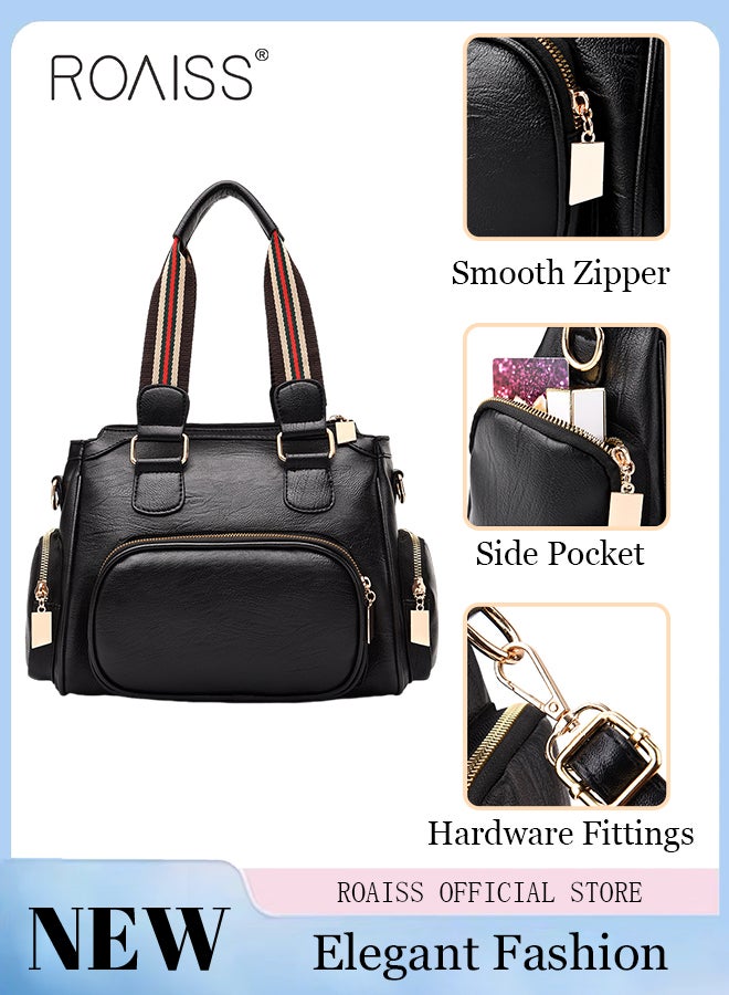 Soft Leather Shoulder Bag Fine PU Leather Smooth Zipper Large Capacity Multilayer Space Quality Inside Portable Waterproof Crossbody Handbag Tote Bag