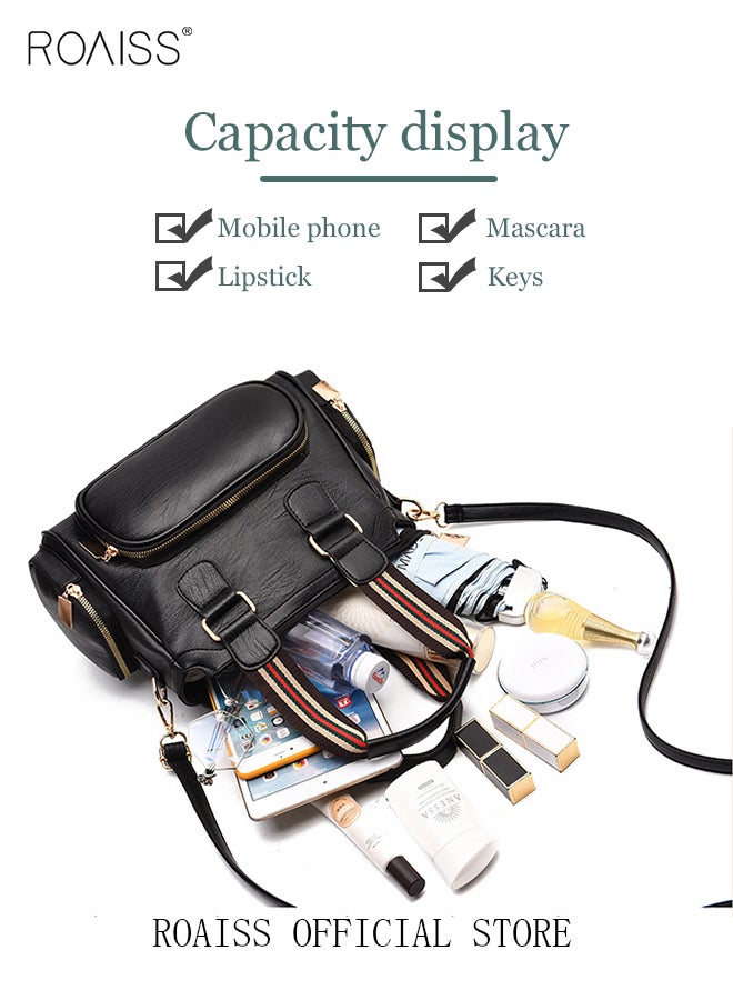 Soft Leather Shoulder Bag Fine PU Leather Smooth Zipper Large Capacity Multilayer Space Quality Inside Portable Waterproof Crossbody Handbag Tote Bag