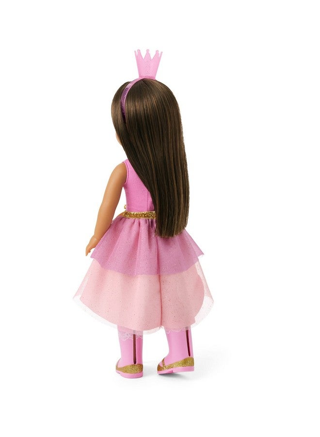 Welliewishers Ashlyn 14.5Inch Doll With Brown Eyes, Freckled Cheeks, Long Brown Hair, Petalpink Leotard, Detachable Pink Glitter Skirt, Ages 4+