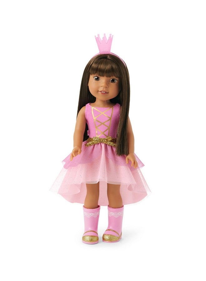 Welliewishers Ashlyn 14.5Inch Doll With Brown Eyes, Freckled Cheeks, Long Brown Hair, Petalpink Leotard, Detachable Pink Glitter Skirt, Ages 4+