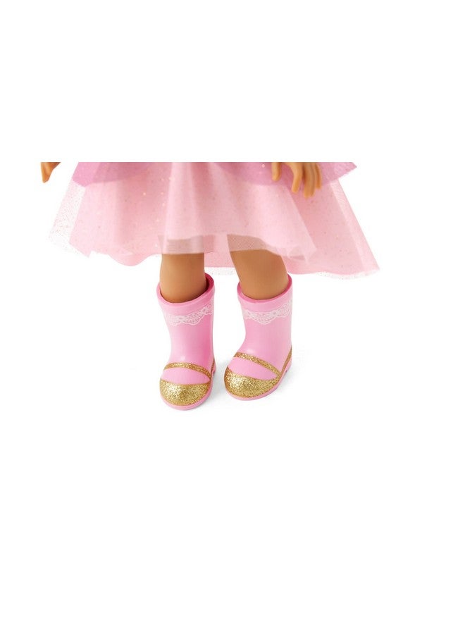 Welliewishers Ashlyn 14.5Inch Doll With Brown Eyes, Freckled Cheeks, Long Brown Hair, Petalpink Leotard, Detachable Pink Glitter Skirt, Ages 4+