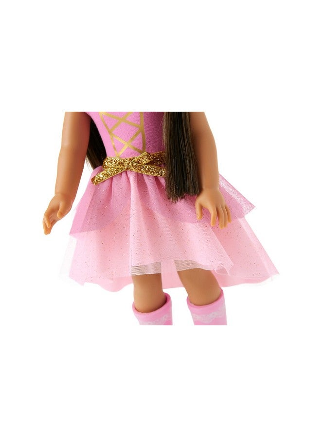 Welliewishers Ashlyn 14.5Inch Doll With Brown Eyes, Freckled Cheeks, Long Brown Hair, Petalpink Leotard, Detachable Pink Glitter Skirt, Ages 4+