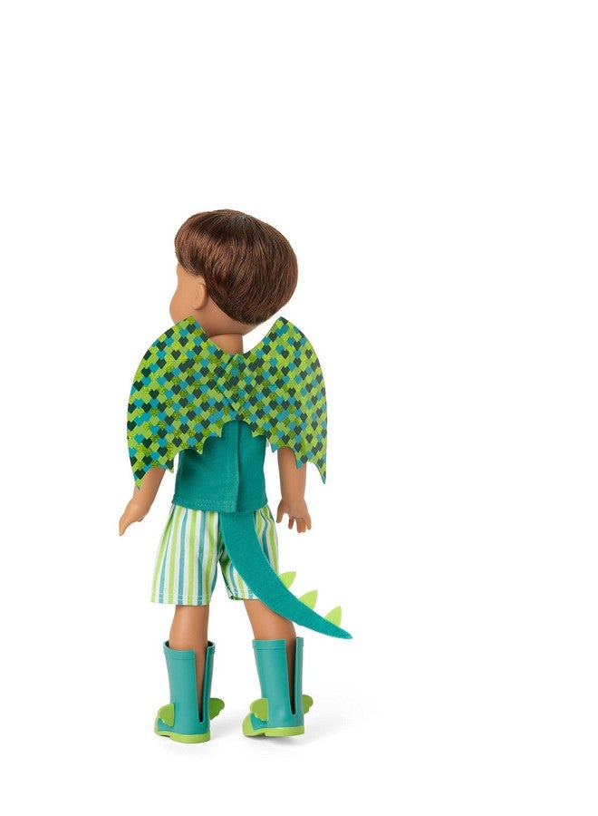 Welliewishers Bryant 14.5Inch Doll With Green Eyes, Medium Skin, Freckles, Brown Hair, A Shortsleeved Tshirt, Blueandgreen Striped Shorts, Glittery Dragon Wings, Ages 4+