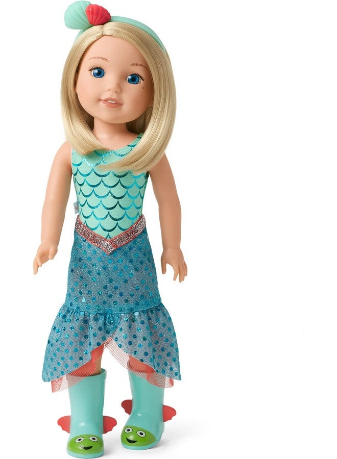 Welliewishers Camille 14.5Inch Doll With Blue Eyes, Blond Hair, Blue Mermaid Print Leotard, Seablue Skirt, Ages 4+