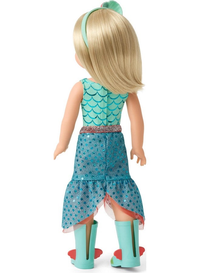 Welliewishers Camille 14.5Inch Doll With Blue Eyes, Blond Hair, Blue Mermaid Print Leotard, Seablue Skirt, Ages 4+