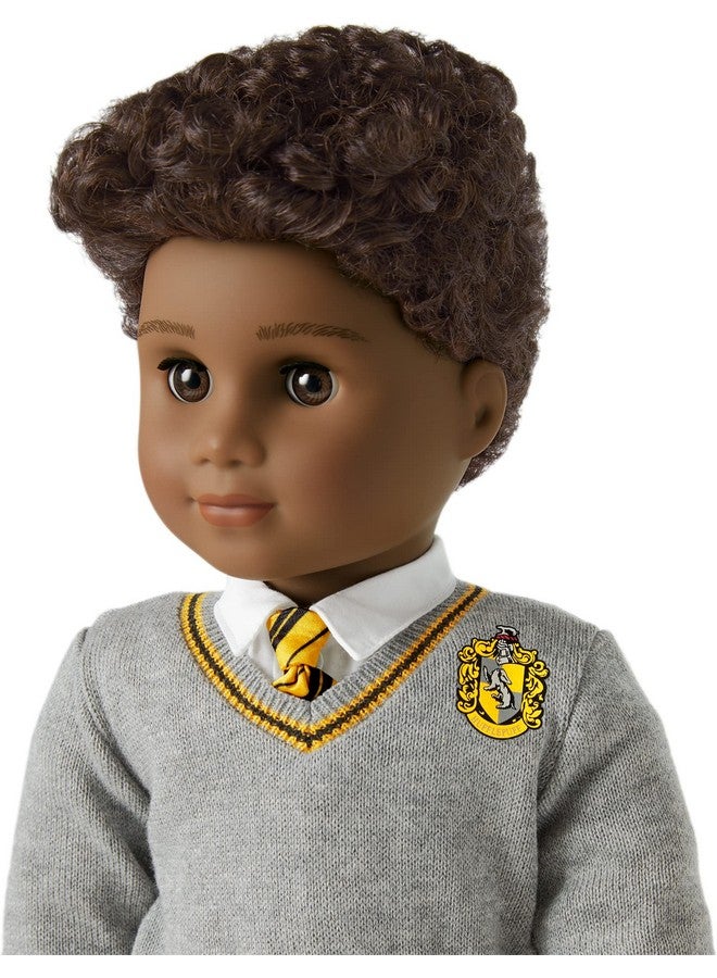 Harry Potter Hufflepuff 3Piece Set For 18Inch Dolls With Yellowandblacktrimmed Gray Sweater, Satin Tie, Yellowandblack Knit Scarf Featuring The Hufflepuff Crest Doll Not Included