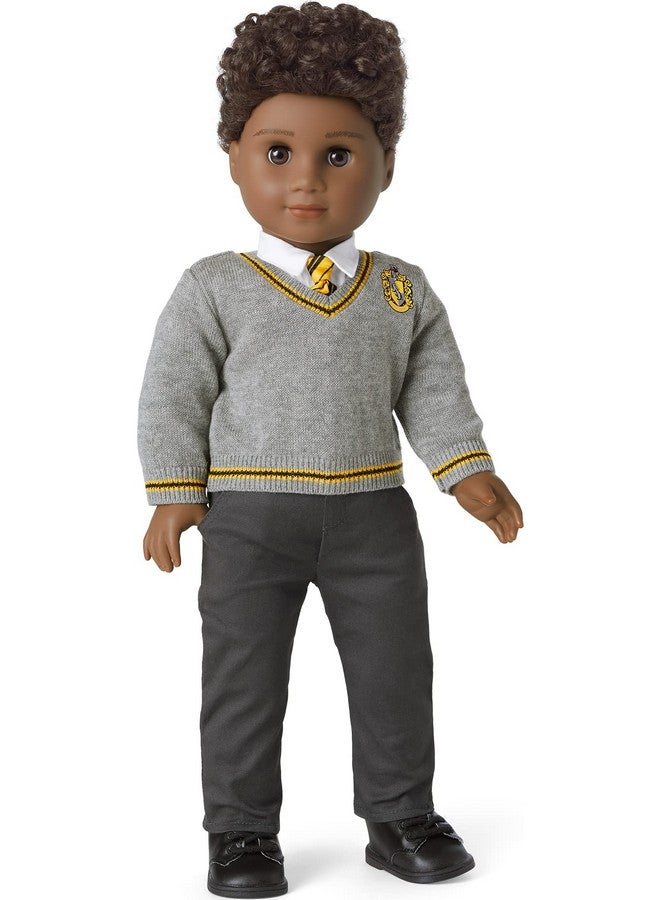 Harry Potter Hufflepuff 3Piece Set For 18Inch Dolls With Yellowandblacktrimmed Gray Sweater, Satin Tie, Yellowandblack Knit Scarf Featuring The Hufflepuff Crest Doll Not Included