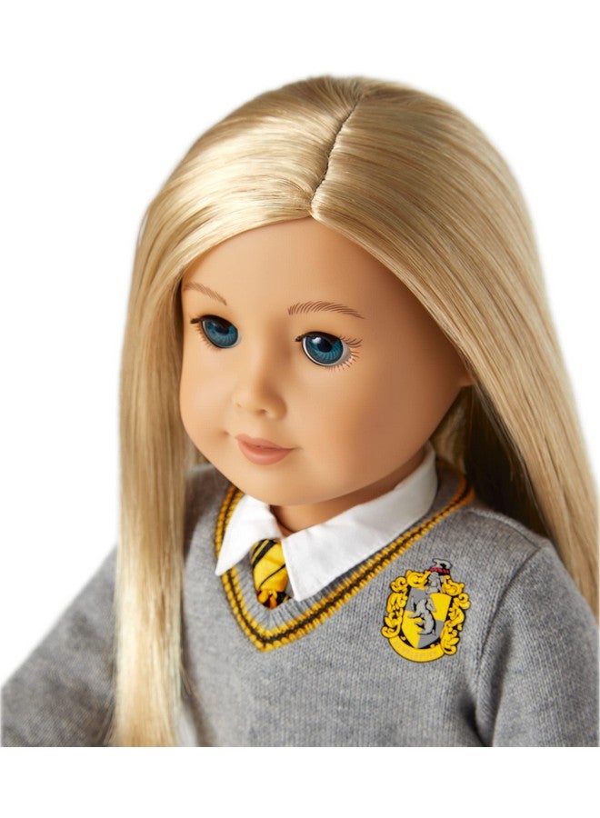 Harry Potter Hufflepuff 3Piece Set For 18Inch Dolls With Yellowandblacktrimmed Gray Sweater, Satin Tie, Yellowandblack Knit Scarf Featuring The Hufflepuff Crest Doll Not Included