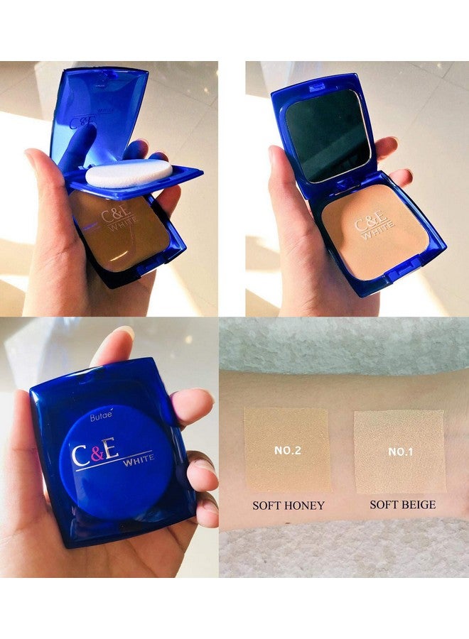 C & E White Oil Control Face Pressed Powder Foundation Compact, Covers Dark Spot & Wrinkle, Long Lasting, Natural Radiant Glowing Perfect Skin, Clean Matte Makeup No.1 Soft Beige 12 G.;0.42 Oz