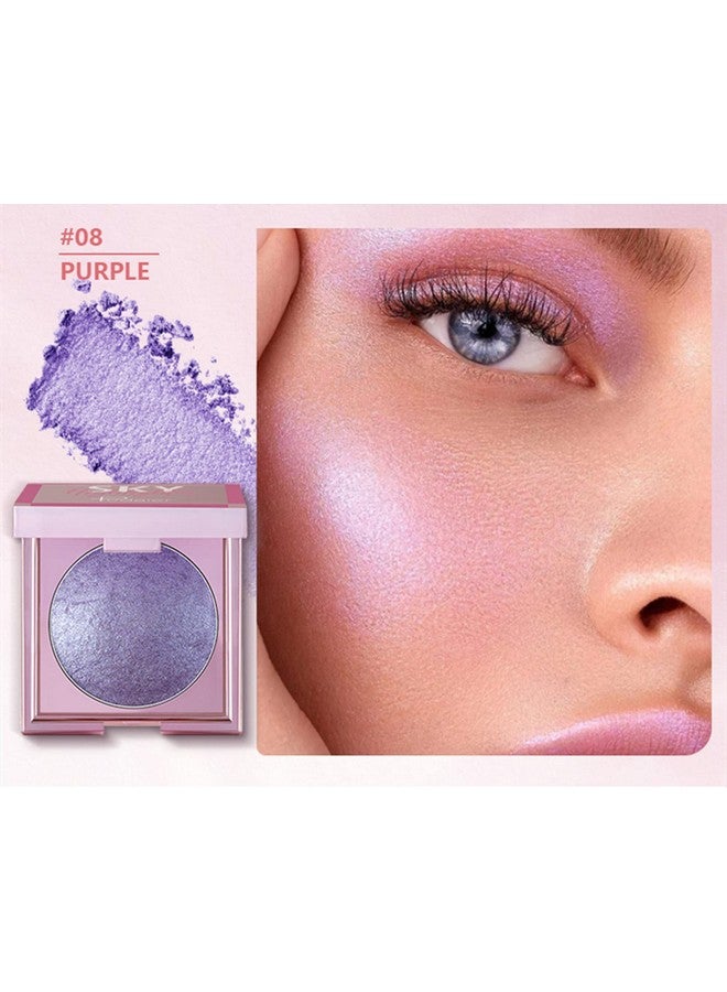 Face Highlighter 8 Colors Smooth Shimmer Highlighter Palette Longlasting Shiny Face Illuminator Highlighter Makeup (08 Purple)