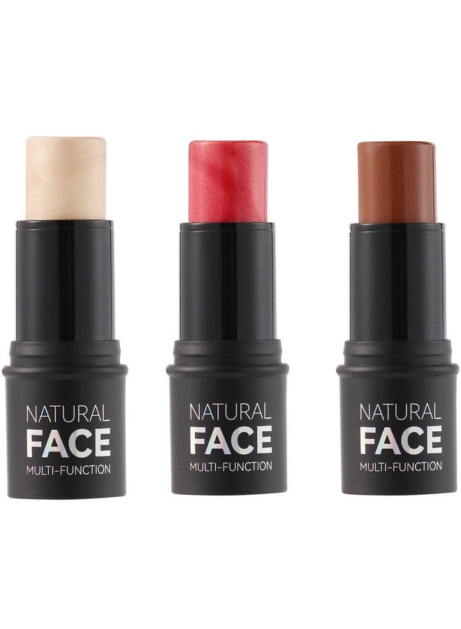 Cream Contour Sticks 3 Pcs Highlighter Bronzer Blush Face Makeup Contouring Bronzing Pen Creme Cheek Blush & Brightens Illuminator Highlight Foundation Waterproof Cosmetics Set Light