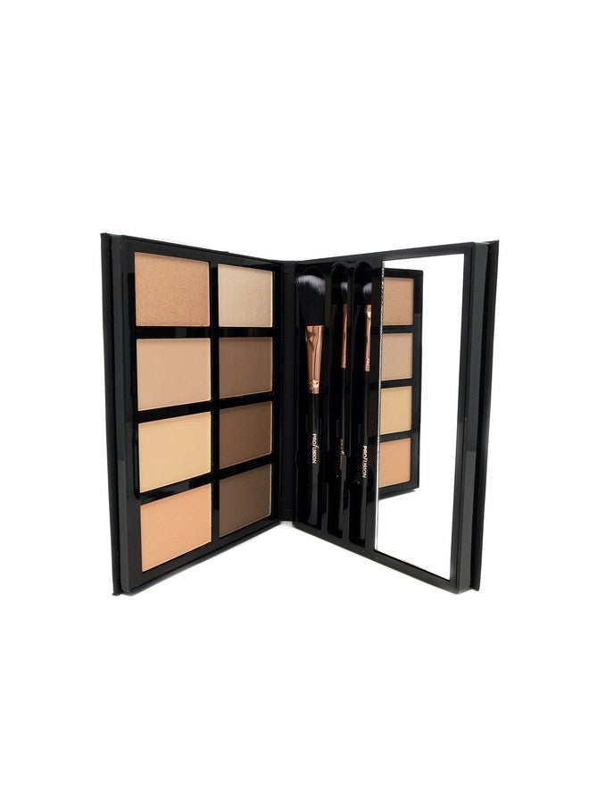 Contour Professional 8 Color Palette Face Powder Highlighter Bronzer Makeup Kit Brushes Included Champagne Highlight Nutmeg Ivory Peach Pale Gala Moonstone Java Ebony