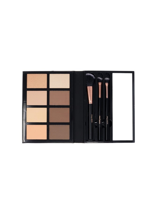 Contour Professional 8 Color Palette Face Powder Highlighter Bronzer Makeup Kit Brushes Included Champagne Highlight Nutmeg Ivory Peach Pale Gala Moonstone Java Ebony