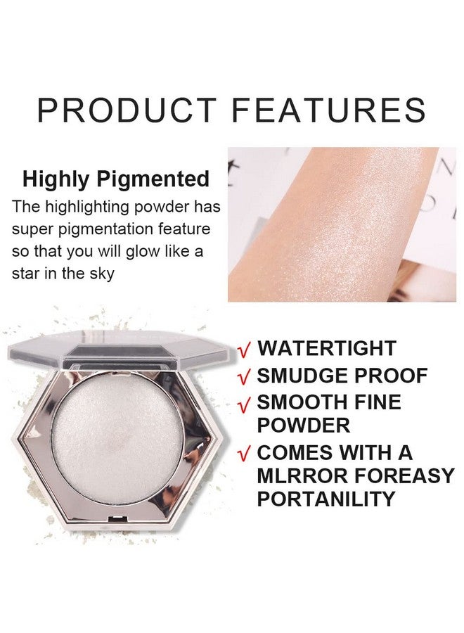 Pearl White Shimmer Glitter Highlighter Highlight Makeup Contour Powder,Silver Face Highlighter, Highlighter+Makeup Iluminadores Illuminator Make Up (Shiny Silver)