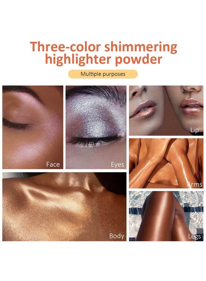 3Pcs Glitter Highlighter Powder Stick Make Up Puff Fairy Stick Peal White Pink Bronze Shimmer Glitter Face Eye Body Liquid Highlighter Makeup Illuminators De Maquillaje Glow Makeup Shimmer Stick