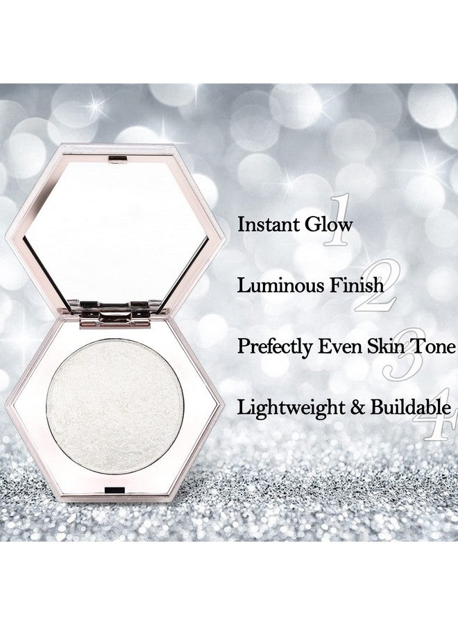 White Silver Face Highlighter Makeup Palette, Shimmer Glitter Highlighter Powder For Face Body, Natural Glossy Highlight Makeup Illuminator Highlighter Palette, Longlasting, Lightweight, 01