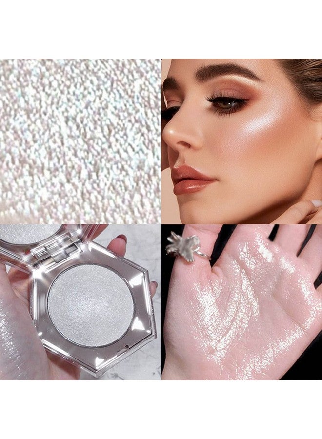 White Silver Face Highlighter Makeup Palette, Shimmer Glitter Highlighter Powder For Face Body, Natural Glossy Highlight Makeup Illuminator Highlighter Palette, Longlasting, Lightweight, 01