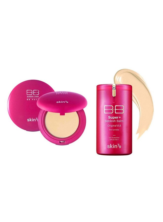 Super Plus Beblesh Balm Pink Bb Cream 40G Pink Beige & Bb Pact 15G Light Beige Set Excellent Coverage With Sebum Control Silky Finish (Pink Bb Cream & Bb Pact Set)
