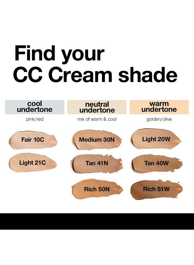 Fullcoverage Color Correction Cc Cream, Oilfree With Peptides & Vitamin C, Best For Correcting Redness And Uneven Skin Tone, Buildable Foundation Coverage (Light 20W, Warm Undertone)