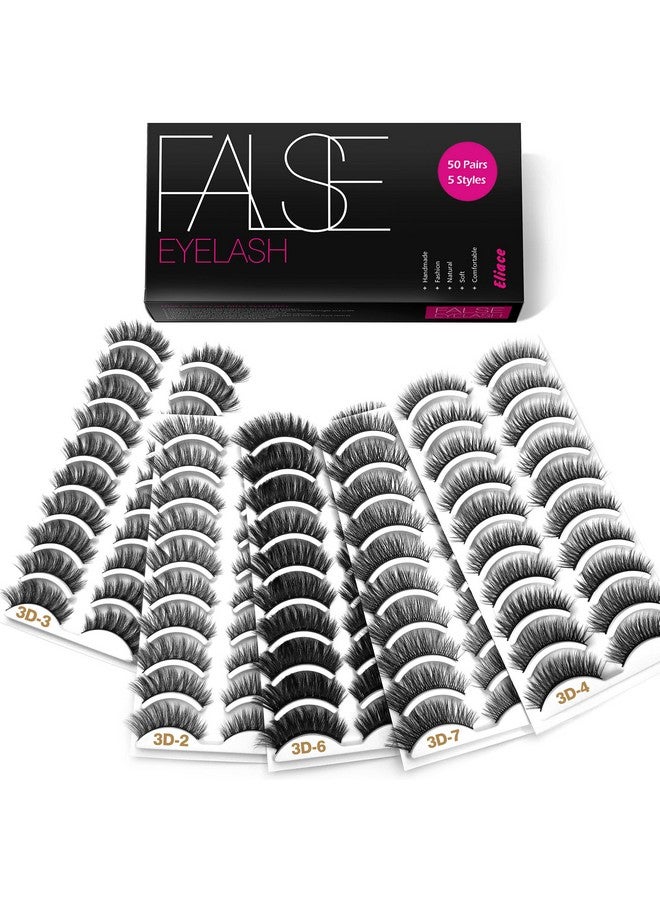 Eyelashes, 50 Pairs 5 Styles 3D Faux Mink Lashes Natural Look Wispy Fluffy Handmade Cat False Eyelashes Set Professional Fake Eyelashes Pack