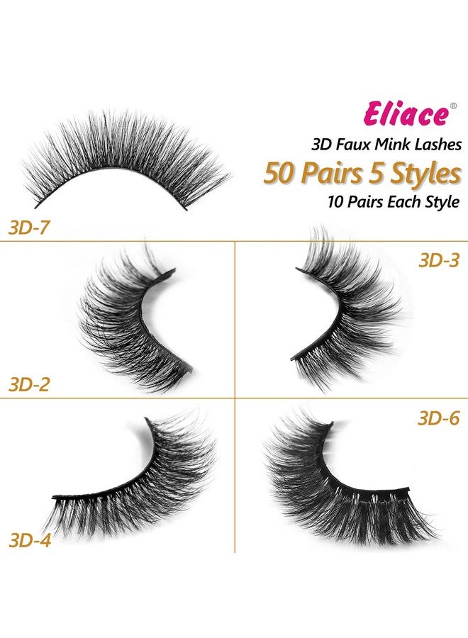 Eyelashes, 50 Pairs 5 Styles 3D Faux Mink Lashes Natural Look Wispy Fluffy Handmade Cat False Eyelashes Set Professional Fake Eyelashes Pack