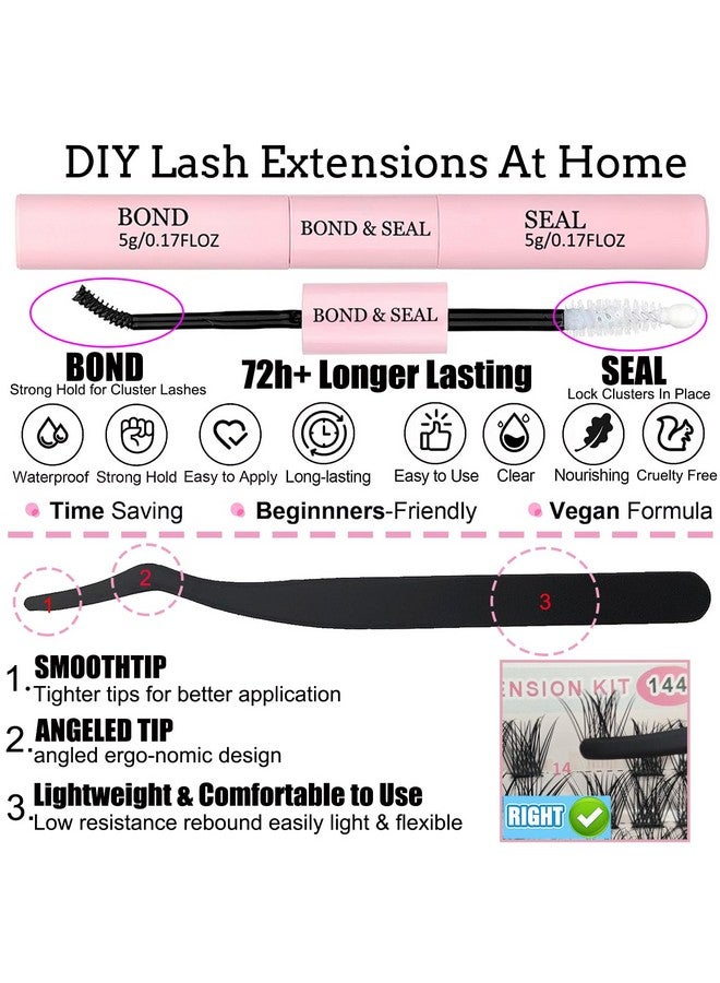 Diy Lash Extension Kit 144 Pcs Lash Clusters With Lash Bond And Seal Eyelash Tweezers 816Mm D Curl Individual Eyelash Extension Kit For Self Application Diy At Home, By Befacl