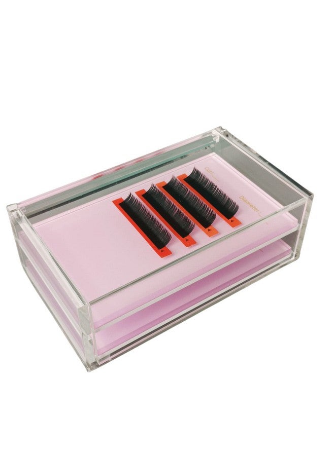 Two Layers Eyelash Grafting Pallet With Cover, Dustproof Acrylic Lash Tile Holder, Eyelash Extensions Storage Gasket Pads 2 Tiers For Beginners Beauty Artist Salon (Pink)