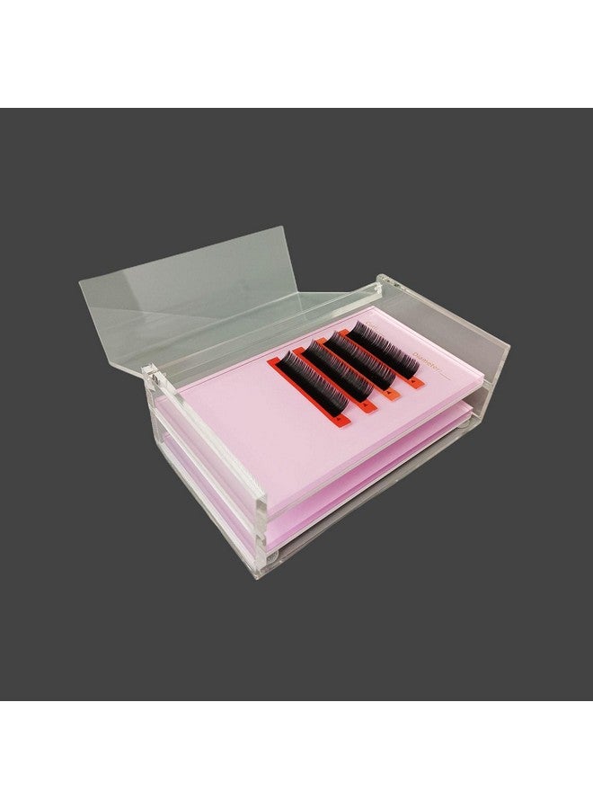 Two Layers Eyelash Grafting Pallet With Cover, Dustproof Acrylic Lash Tile Holder, Eyelash Extensions Storage Gasket Pads 2 Tiers For Beginners Beauty Artist Salon (Pink)