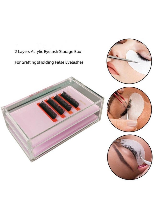 Two Layers Eyelash Grafting Pallet With Cover, Dustproof Acrylic Lash Tile Holder, Eyelash Extensions Storage Gasket Pads 2 Tiers For Beginners Beauty Artist Salon (Pink)