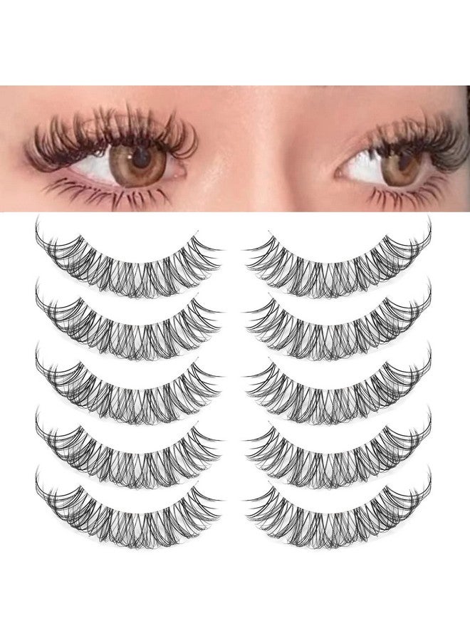 Cat Eye Lashes Looks Like Eyelash Extensions, Russian Strip Clear Band Natural Look Wispy Lashes, D Curl Fluffy Volume Cross Multi Layered Invisible Band Eyelashes (02B)