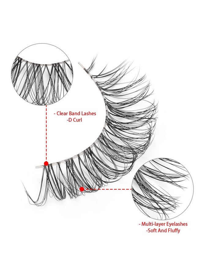 Cat Eye Lashes Looks Like Eyelash Extensions, Russian Strip Clear Band Natural Look Wispy Lashes, D Curl Fluffy Volume Cross Multi Layered Invisible Band Eyelashes (02B)