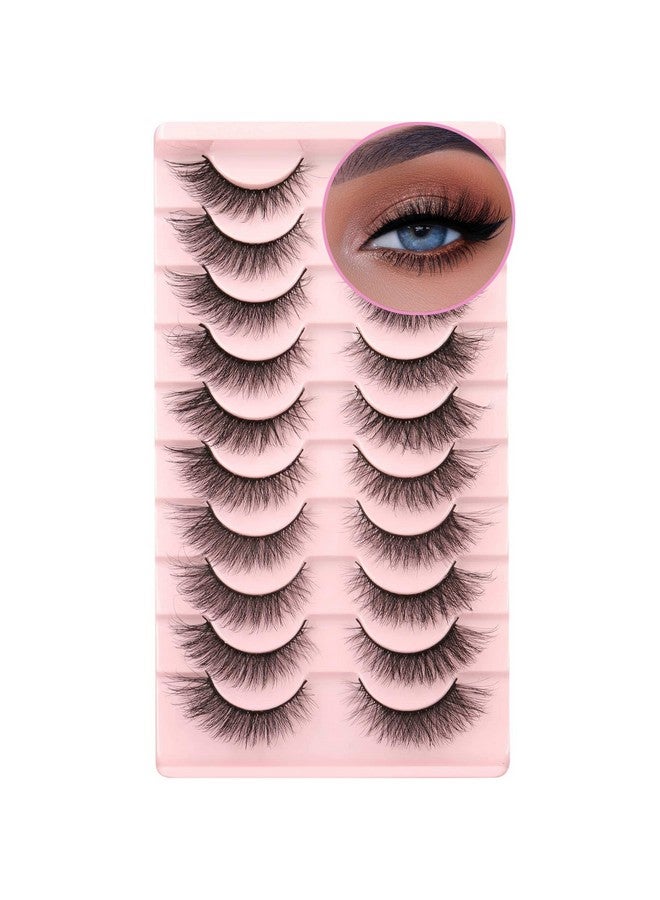 False Eyelashes Mink Lashes Natural Wispy Cat Eye Lashes Fluffy Pack 3D Strip Short Volume Fake Eyelashes 10 Pairs Fox Eye