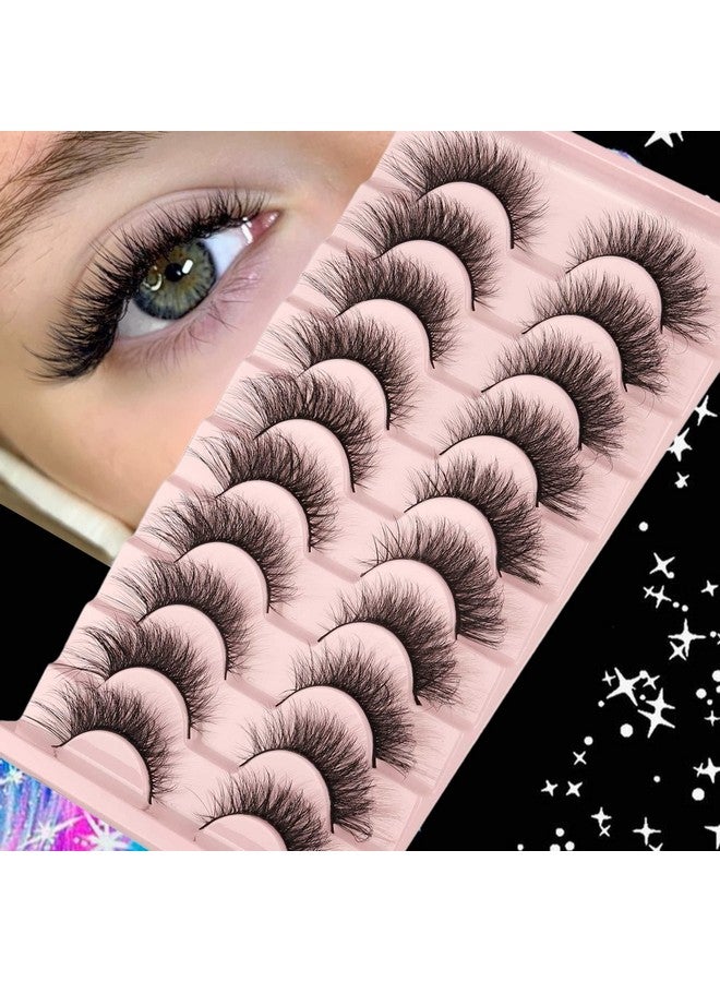 False Eyelashes Mink Lashes Natural Wispy Cat Eye Lashes Fluffy Pack 3D Strip Short Volume Fake Eyelashes 10 Pairs Fox Eye